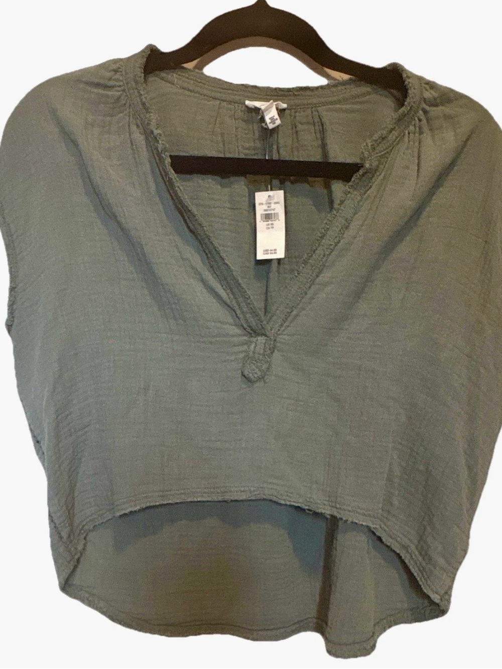 aerie Olive Green Gauze Cropped V-Neck Top